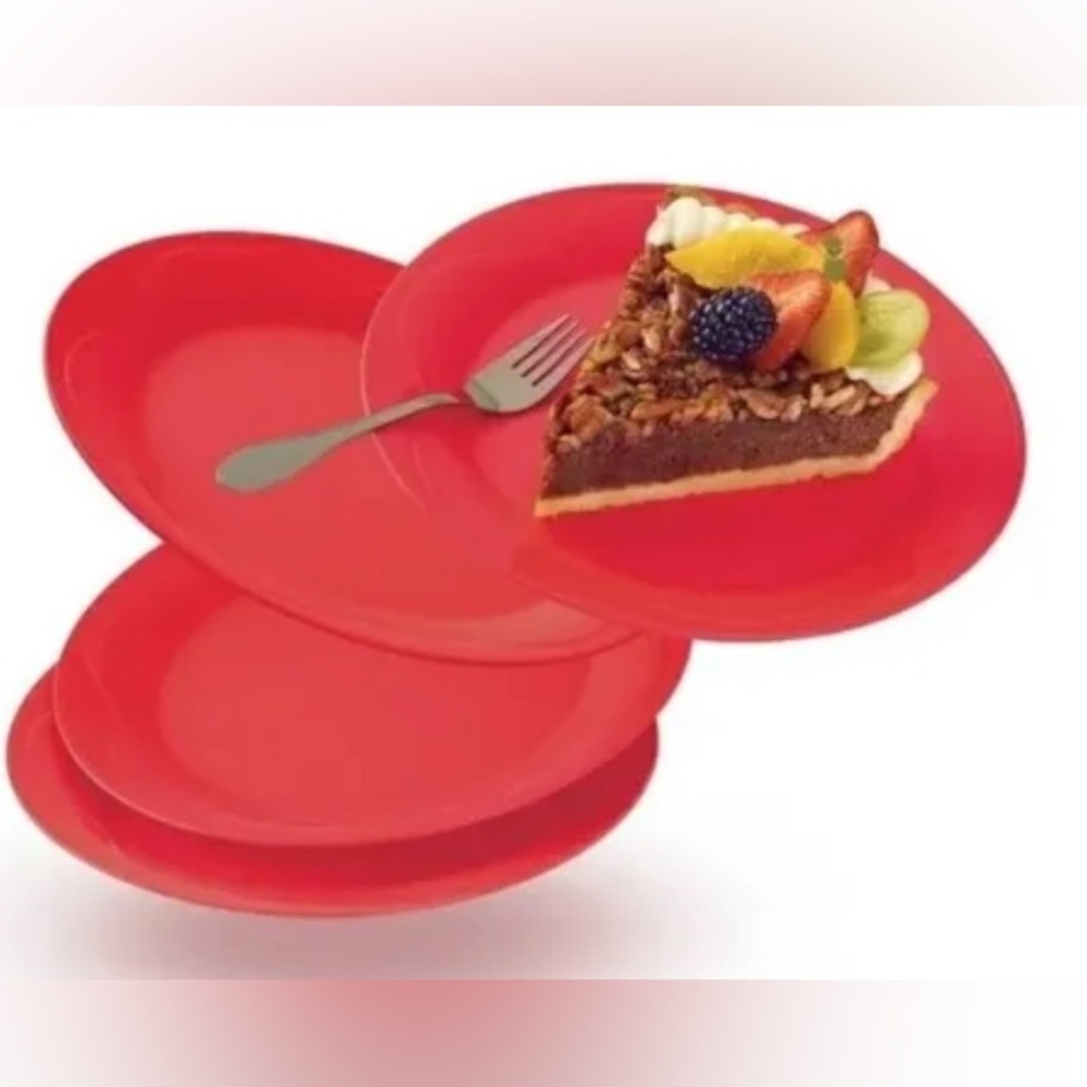 Tupperware Set of 4 Open House Floresta Plates 11" Red